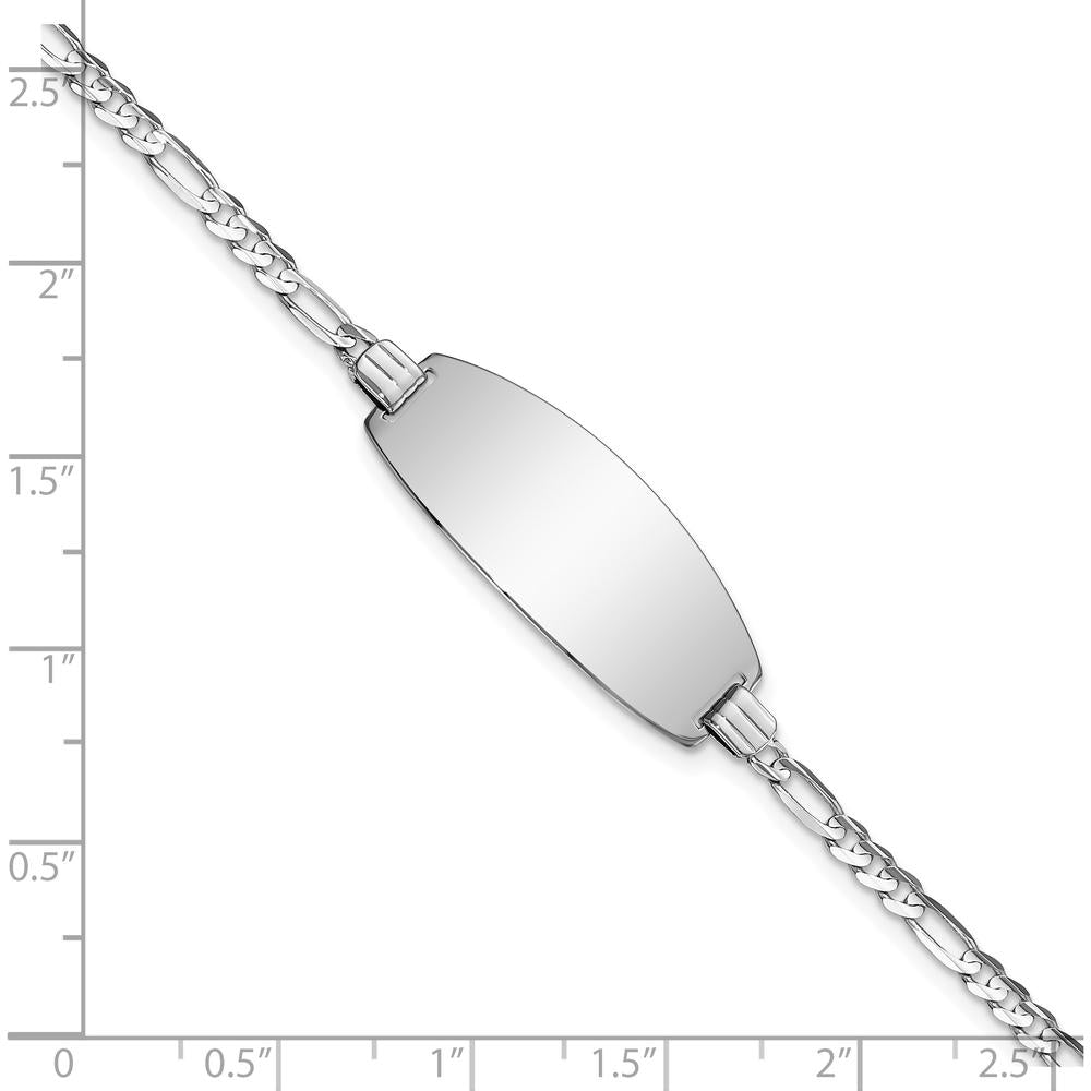 14K White Gold Polished Solid Chain Figaro Link Oval 8" ID Bracelet by Oro Pregiato
