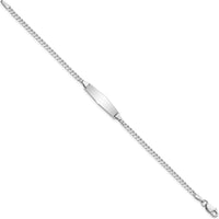 14K White Gold Polished Solid Chain ID Bracelet for Children with Soft Diamond Shape Plate - Engravable 6" Baby Bracelet by Oro Pregiato