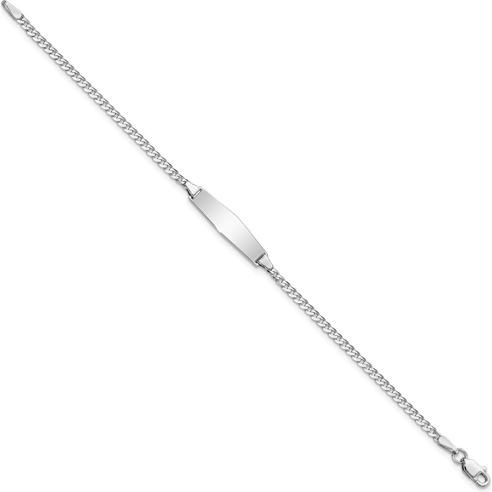 14K White Gold Polished Solid Chain ID Bracelet for Children with Soft Diamond Shape Plate - Engravable 6" Baby Bracelet by Oro Pregiato