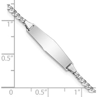 14K White Gold Polished Solid Chain ID Bracelet for Children with Soft Diamond Shape Plate - Engravable 6" Baby Bracelet by Oro Pregiato