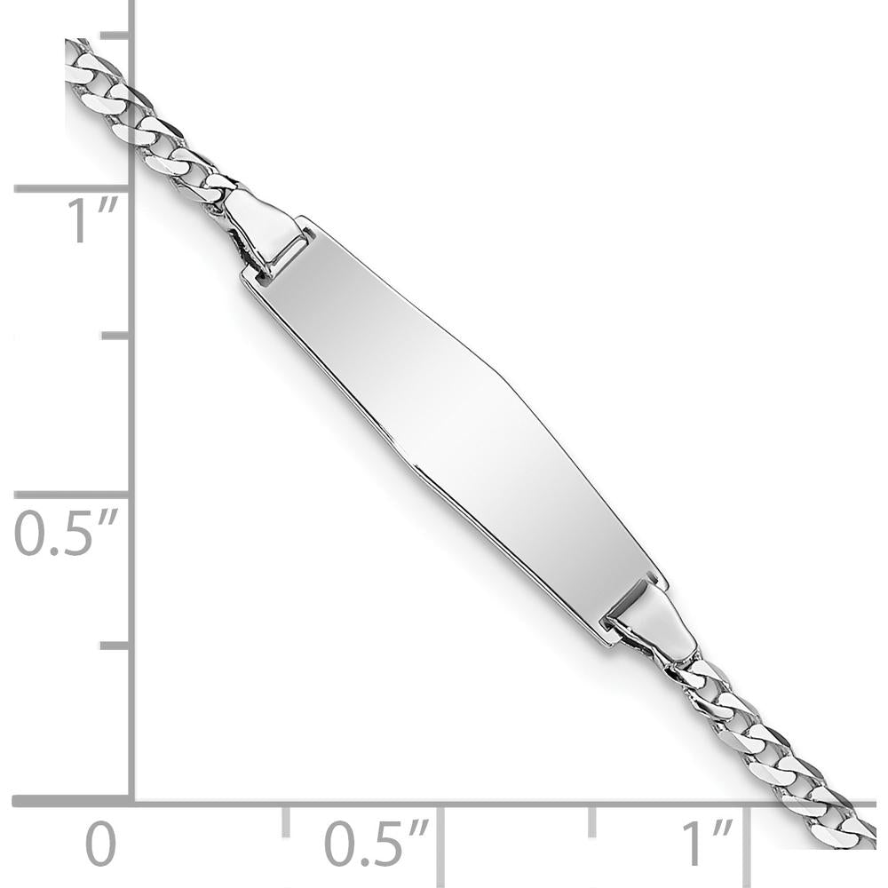 14K White Gold Polished Solid Chain ID Bracelet for Children with Soft Diamond Shape Plate - Engravable 6" Baby Bracelet by Oro Pregiato