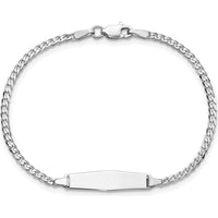 14K White Gold Polished Solid Chain ID Bracelet for Children with Soft Diamond Shape Plate - Engravable 6" Baby Bracelet by Oro Pregiato