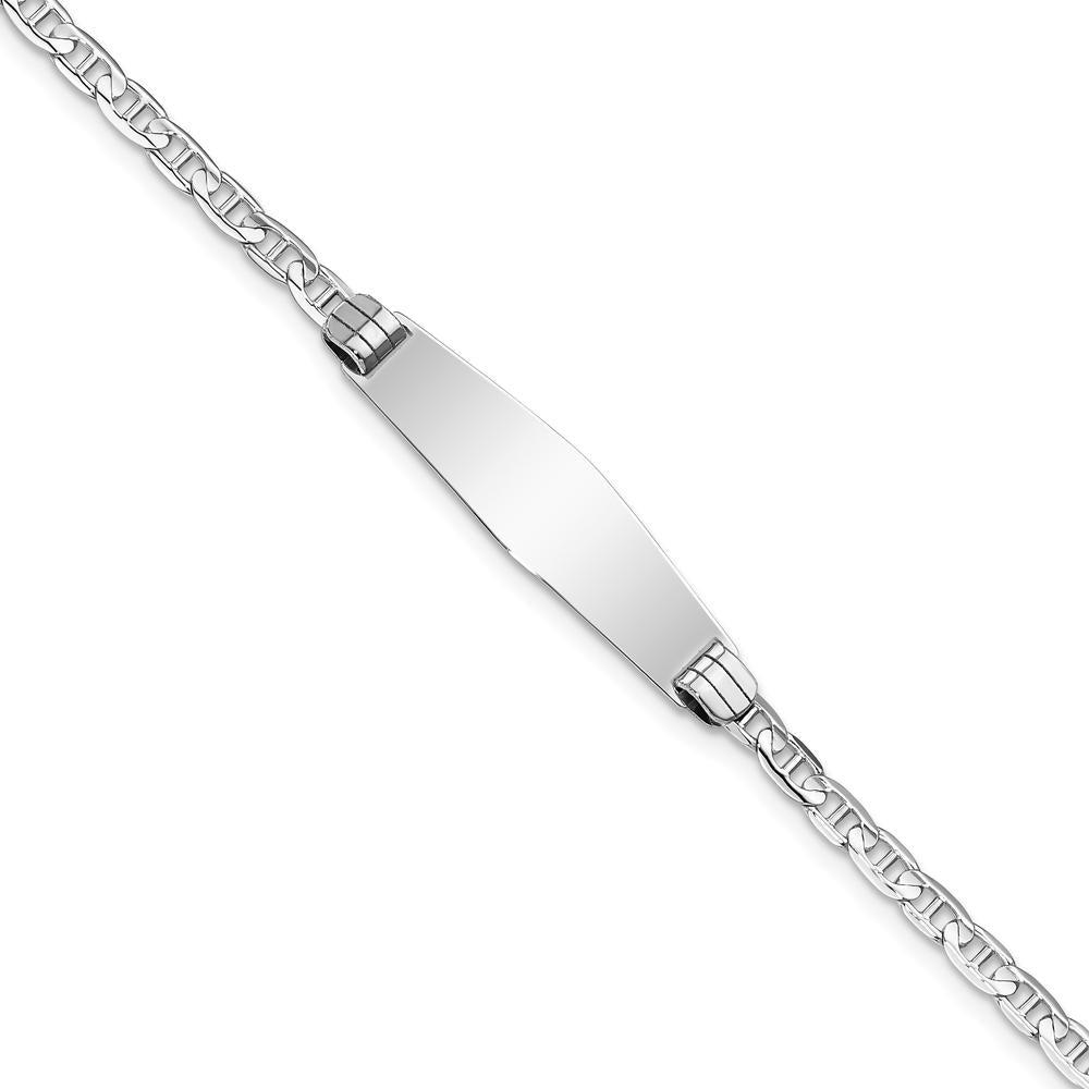 14K White Gold Polished Solid Chain ID Bracelet with 25.5x7.5mm Plate - Rhodium-Plated, 7" Length by Oro Pregiato