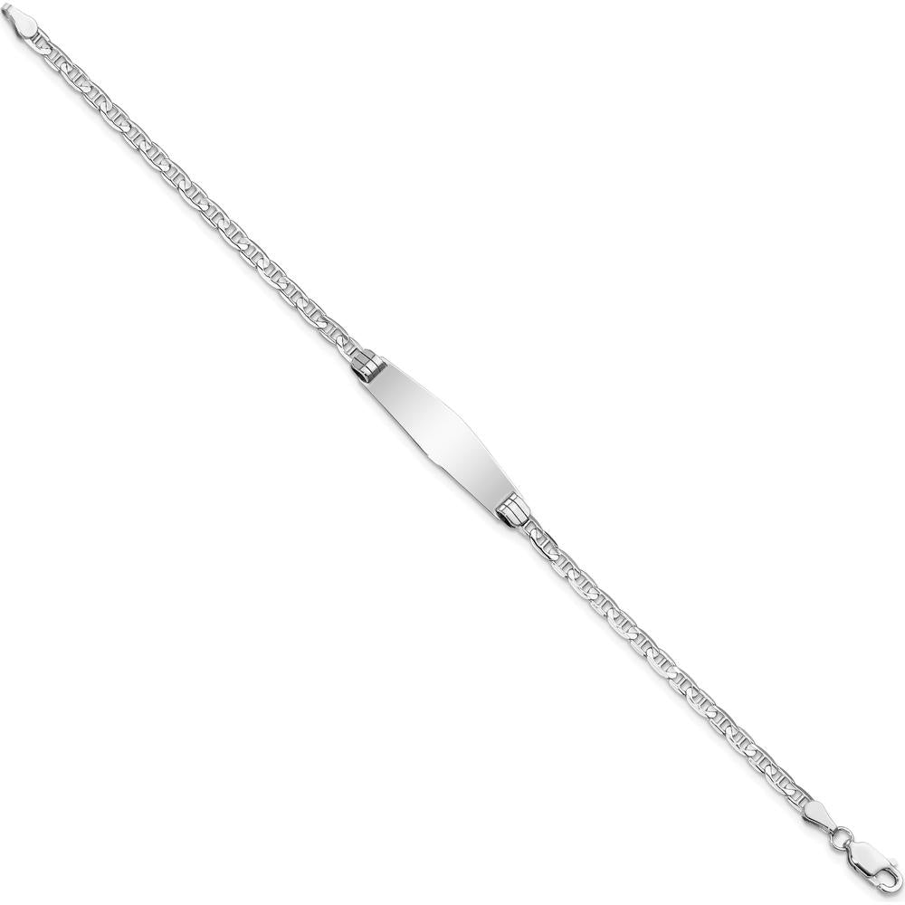 14K White Gold Polished Solid Chain ID Bracelet with 25.5x7.5mm Plate - Rhodium-Plated, 7" Length by Oro Pregiato