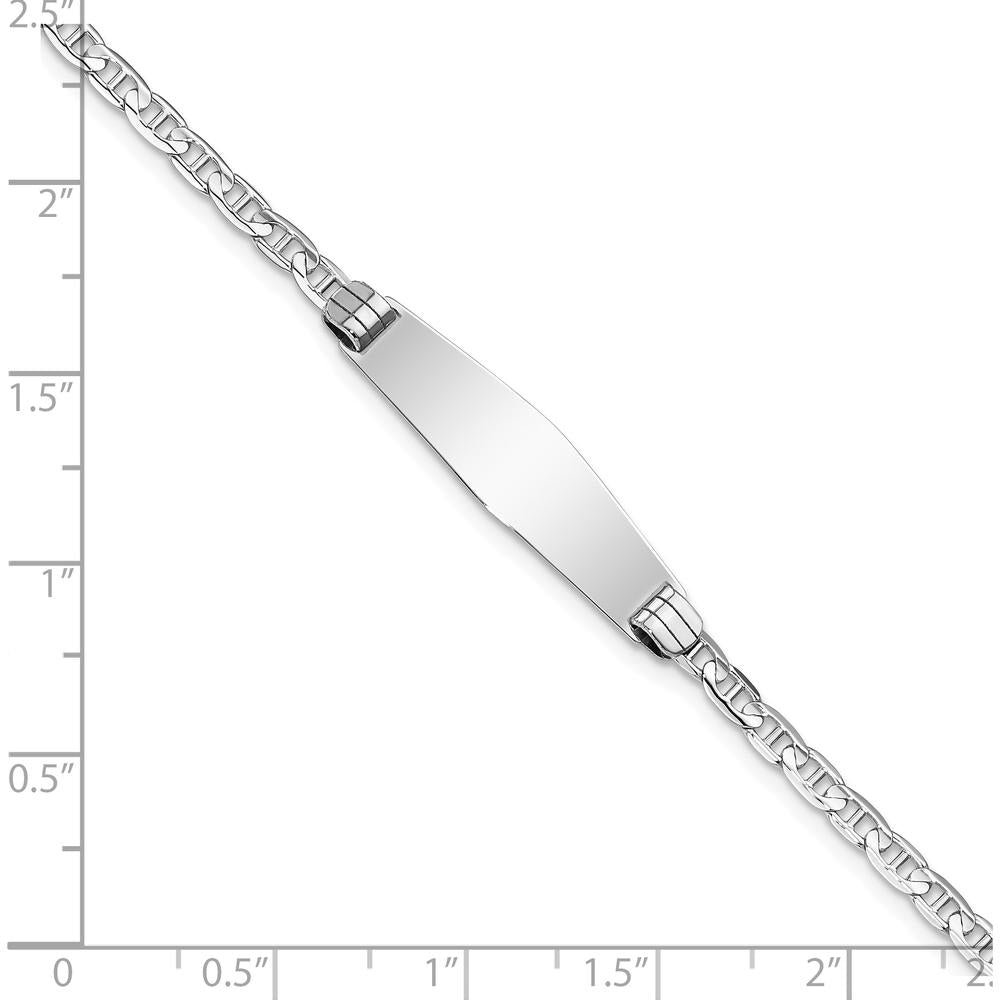 14K White Gold Polished Solid Chain ID Bracelet with 25.5x7.5mm Plate - Rhodium-Plated, 7" Length by Oro Pregiato