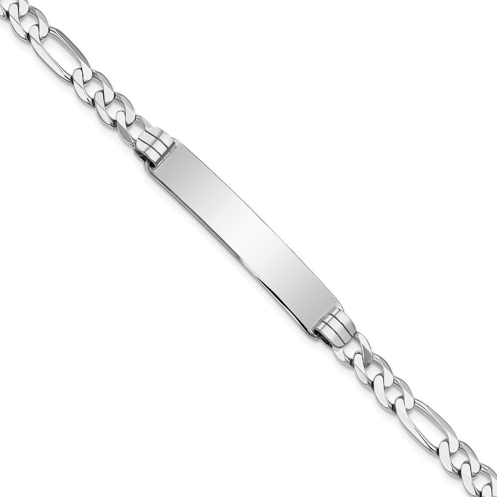14K White Gold Polished Solid Chain ID Bracelet with Engravable 38.5mm Plate - 7" Length by Oro Pregiato