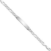 14K White Gold Polished Solid Chain ID Bracelet with Engravable 38.5mm Plate - 7" Length by Oro Pregiato