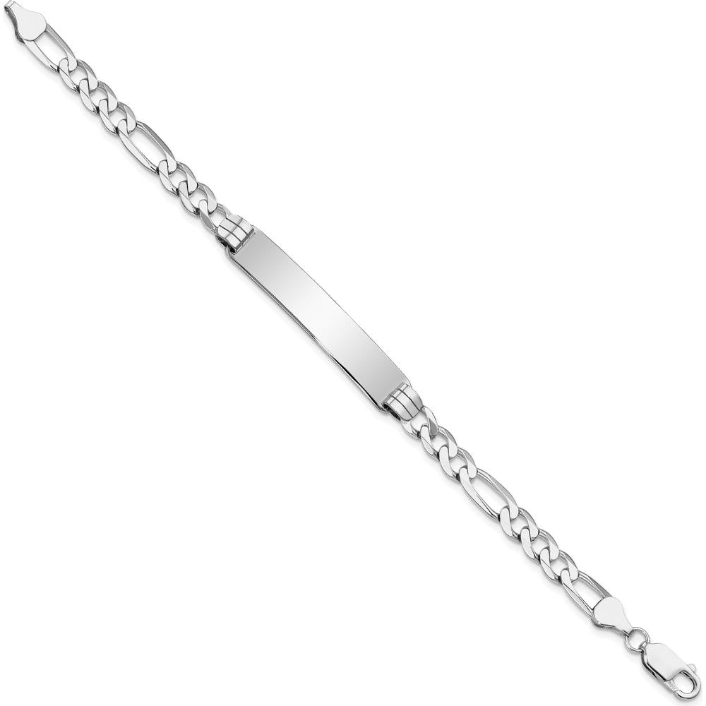 14K White Gold Polished Solid Chain ID Bracelet with Engravable 38.5mm Plate - 7" Length by Oro Pregiato