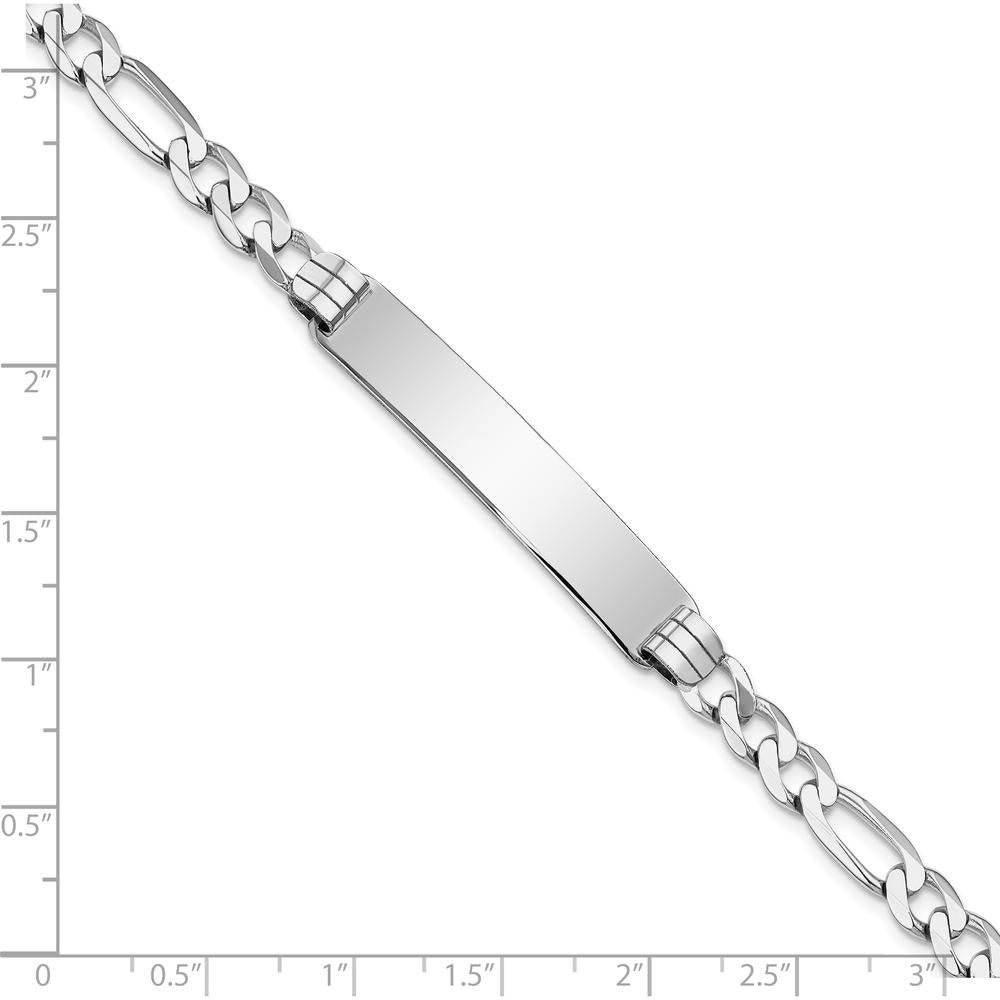 14K White Gold Polished Solid Chain ID Bracelet with Engravable 38.5mm Plate - 7" Length by Oro Pregiato