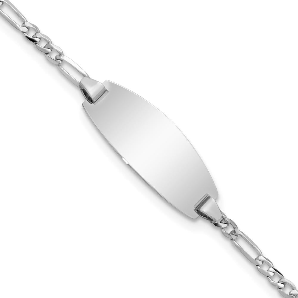 14K White Gold Polished Solid Chain ID Bracelet with Engravable Oval Plate - 6" Length by Oro Pregiato