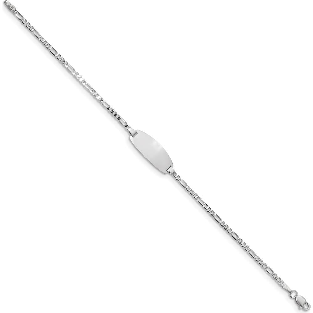 14K White Gold Polished Solid Chain ID Bracelet with Engravable Oval Plate - 6" Length by Oro Pregiato