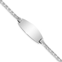 14K White Gold Polished Solid Chain ID Bracelet with Engravable Oval Plate - 7" Length by Oro Pregiato