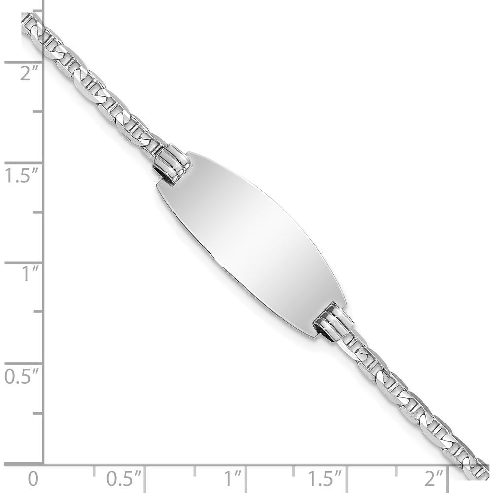 14K White Gold Polished Solid Chain ID Bracelet with Engravable Oval Plate - 7" Length by Oro Pregiato