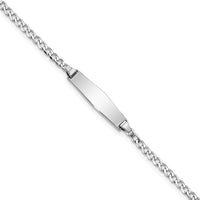 14K White Gold Polished Solid Chain ID Bracelet with Flat Curb Link and Engravable Plate - 7" by Oro Pregiato