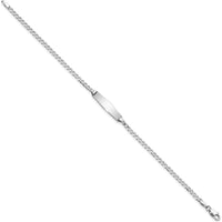 14K White Gold Polished Solid Chain ID Bracelet with Flat Curb Link and Engravable Plate - 7" by Oro Pregiato