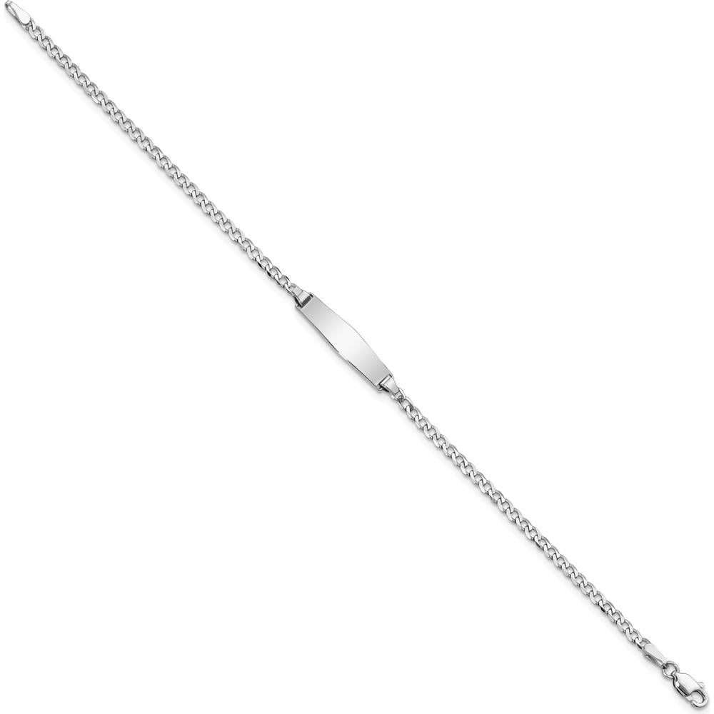 14K White Gold Polished Solid Chain ID Bracelet with Flat Curb Link and Engravable Plate - 7" by Oro Pregiato