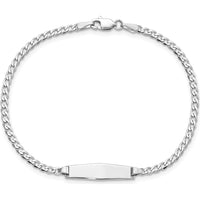 14K White Gold Polished Solid Chain ID Bracelet with Flat Curb Link and Engravable Plate - 7" by Oro Pregiato