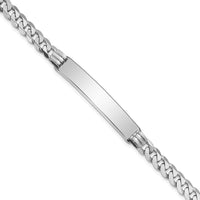 14K White Gold Polished Solid Chain ID Bracelet with Flat Curb Links - 8" Length by Oro Pregiato