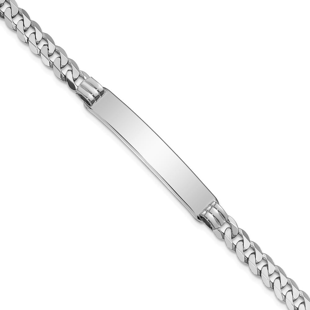 14K White Gold Polished Solid Chain ID Bracelet with Flat Curb Links - 8" Length by Oro Pregiato