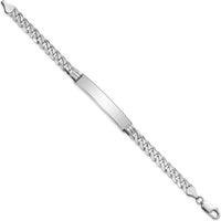 14K White Gold Polished Solid Chain ID Bracelet with Flat Curb Links - 8" Length by Oro Pregiato