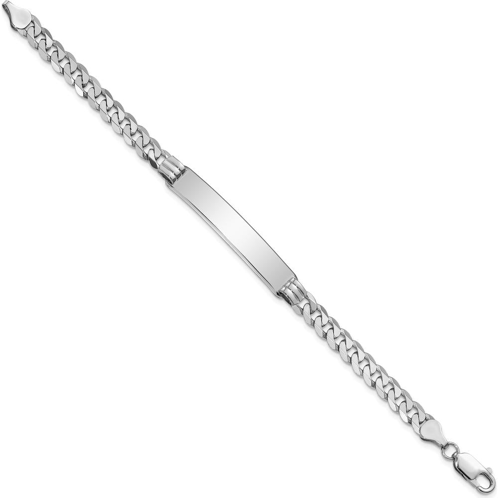 14K White Gold Polished Solid Chain ID Bracelet with Flat Curb Links - 8" Length by Oro Pregiato