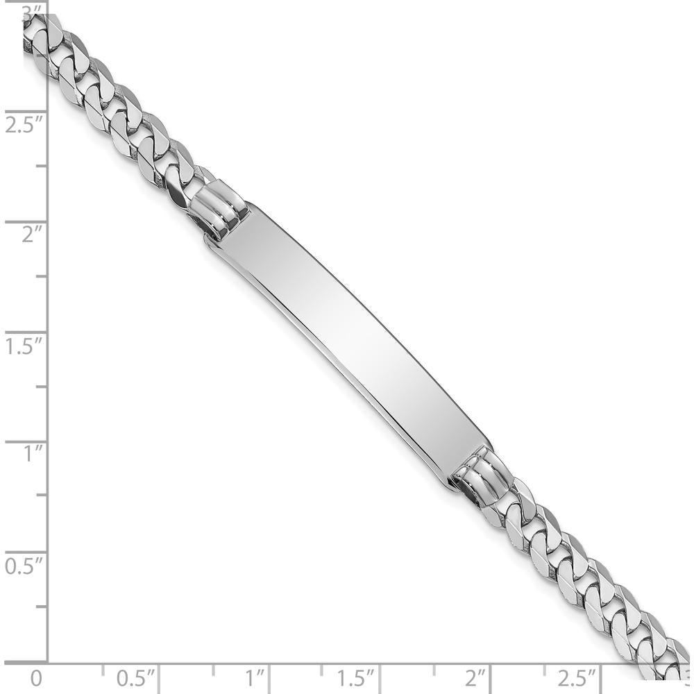 14K White Gold Polished Solid Chain ID Bracelet with Flat Curb Links - 8" Length by Oro Pregiato