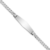 14K White Gold Polished Solid Curb Link Bracelet with Soft Diamond Shape Plate - 7" Length by Oro Pregiato