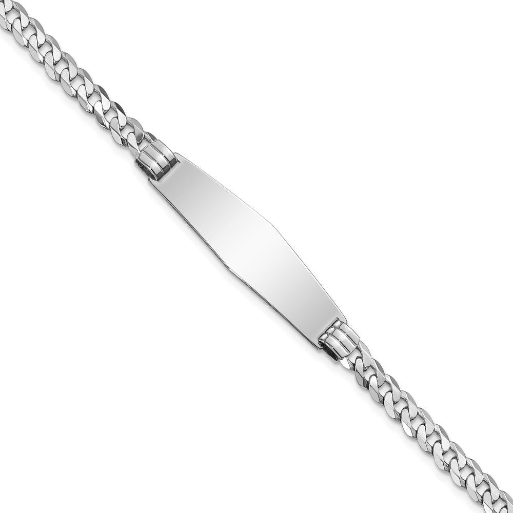 14K White Gold Polished Solid Curb Link Bracelet with Soft Diamond Shape Plate - 7" Length by Oro Pregiato