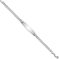 14K White Gold Polished Solid Curb Link Bracelet with Soft Diamond Shape Plate - 7" Length by Oro Pregiato