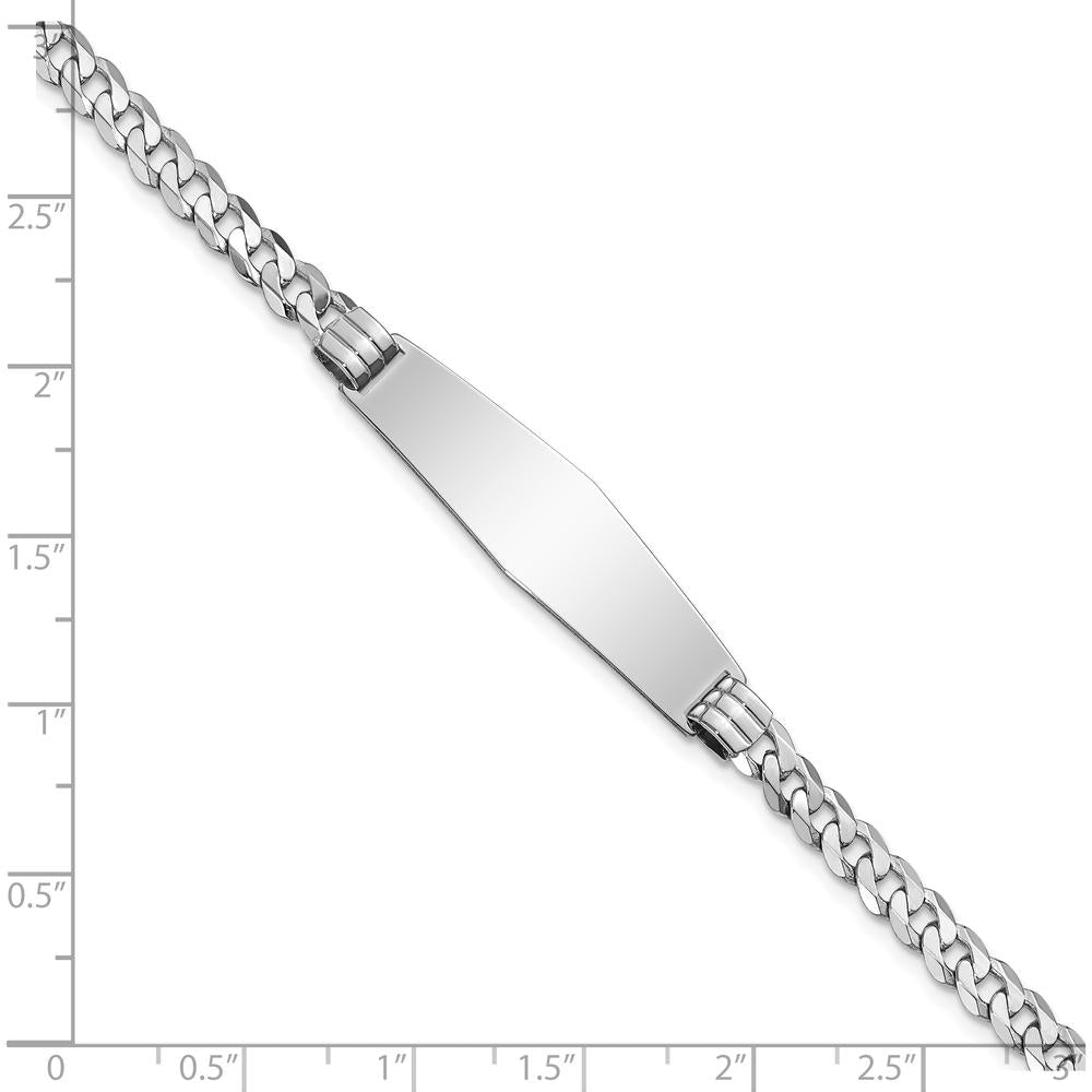 14K White Gold Polished Solid Curb Link Bracelet with Soft Diamond Shape Plate - 7" Length by Oro Pregiato