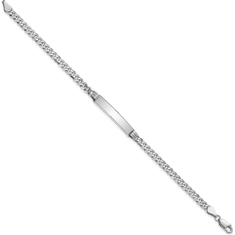 14K White Gold Polished Solid Curb Link ID Bracelet - 7 Inches, Engravable Flat Plate by Oro Pregiato