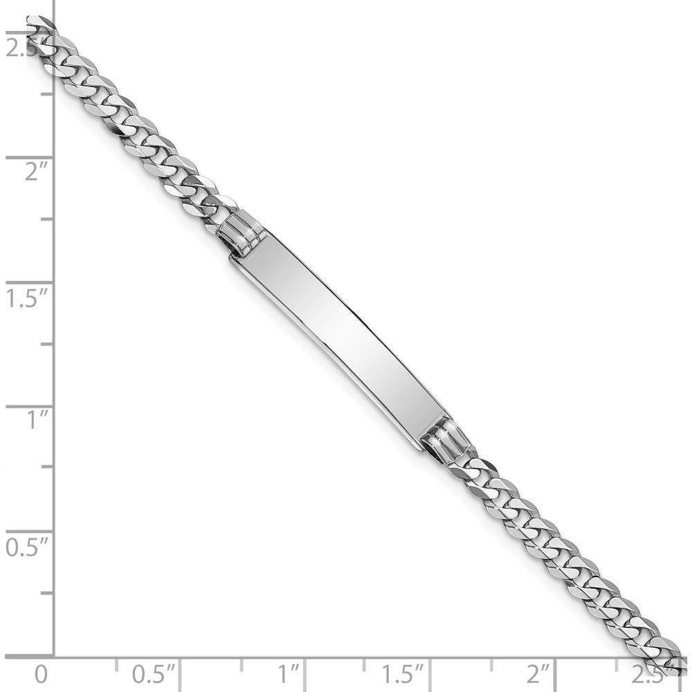 14K White Gold Polished Solid Curb Link ID Bracelet - 7 Inches, Engravable Flat Plate by Oro Pregiato
