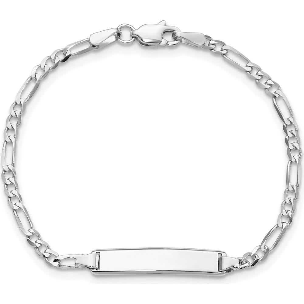 14K White Gold Polished Solid Figaro Link Baby/Child ID Bracelet - 5.5" by Oro Pregiato