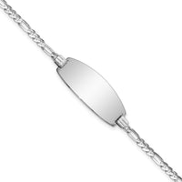 14K White Gold Polished Solid Figaro Link ID Bracelet with Oval Engravable Plate - 7" Length by Oro Pregiato