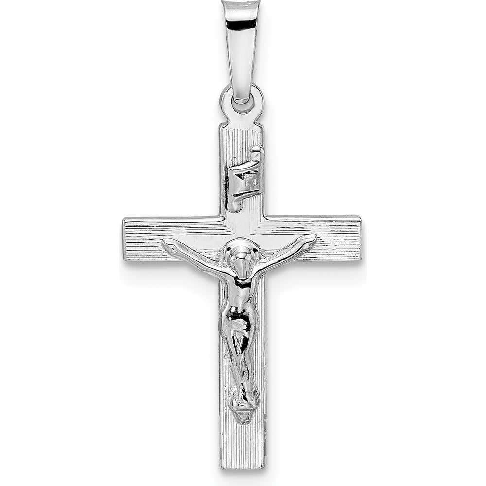 14K White Gold Polished Solid INRI Striped Crucifix Pendant - 27.45mm Length by Oro Pregiato