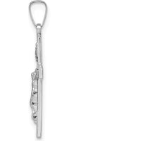 14K White Gold Polished Solid INRI Striped Crucifix Pendant - 27.45mm Length by Oro Pregiato
