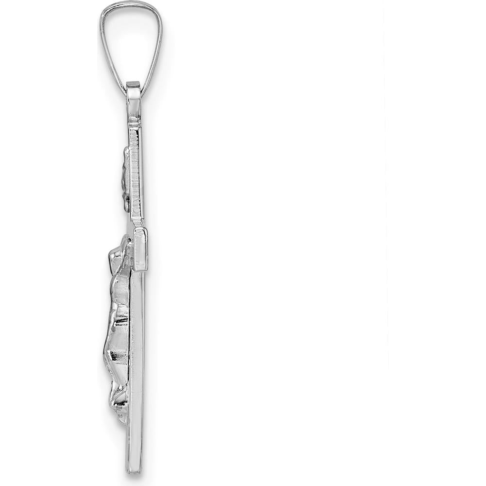 14K White Gold Polished Solid INRI Striped Crucifix Pendant - 27.45mm Length by Oro Pregiato