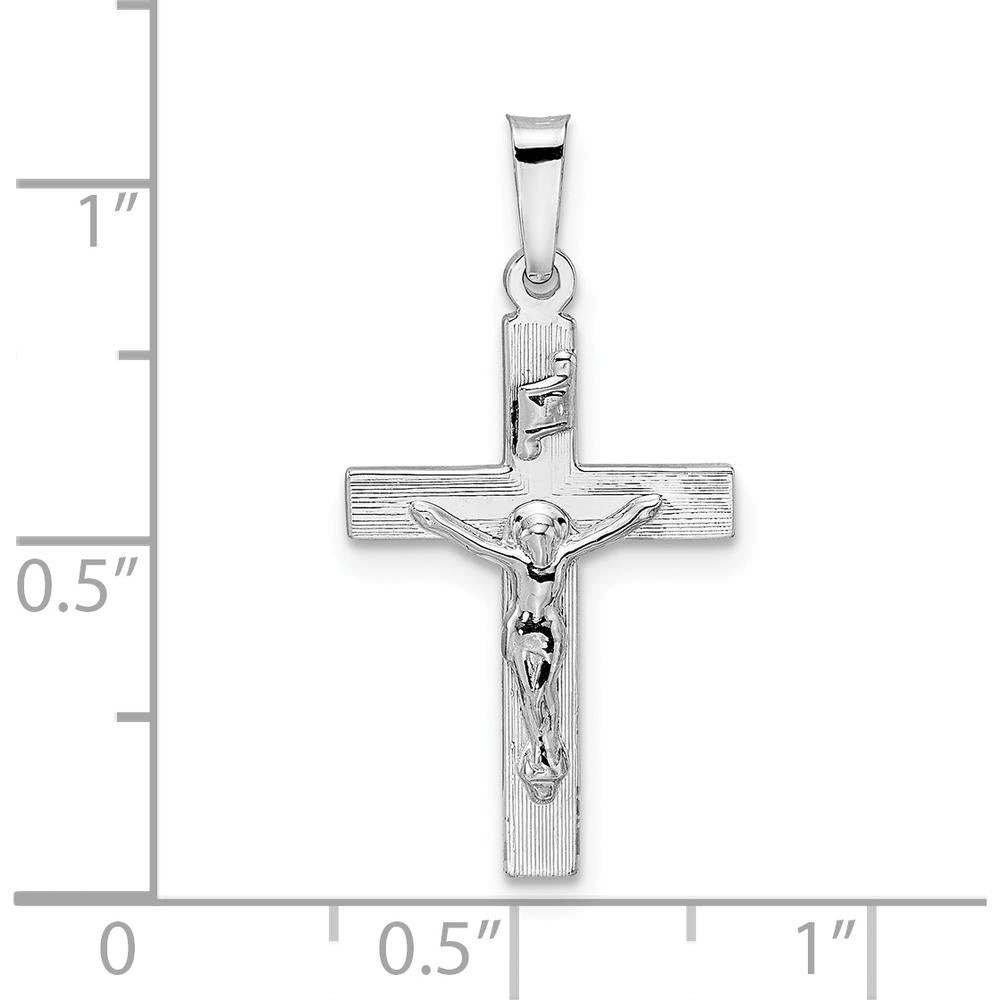14K White Gold Polished Solid INRI Striped Crucifix Pendant - 27.45mm Length by Oro Pregiato