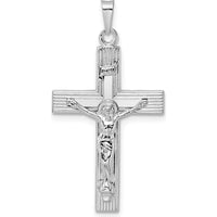 14K White Gold Polished Solid INRI Striped Crucifix Pendant with Rhodium Plating - 34.6mm Length by Oro Pregiato