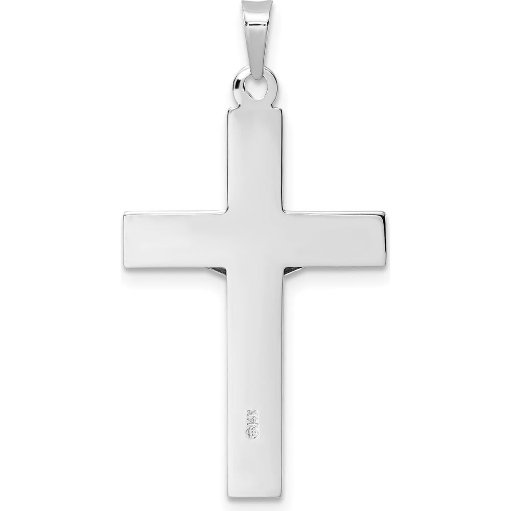 14K White Gold Polished Solid INRI Striped Crucifix Pendant with Rhodium Plating - 34.6mm Length by Oro Pregiato