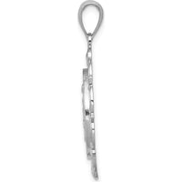 14K White Gold Polished Solid Large Miraculous Medal with Scallop Frame Round Pendant - 31mm Length, Rhodium Plated by Oro Pregiato