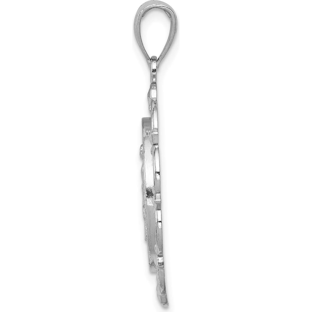 14K White Gold Polished Solid Large Miraculous Medal with Scallop Frame Round Pendant - 31mm Length, Rhodium Plated by Oro Pregiato