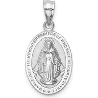 14K White Gold Polished Solid Miraculous Medal Oval Pendant - Faith and Grace Embodied by Oro Pregiato