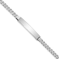 14K White Gold Polished Solid Plate Curb Link ID Bracelet - 7” Length with Engravable Surface by Oro Pregiato
