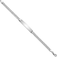 14K White Gold Polished Solid Plate Curb Link ID Bracelet - 7” Length with Engravable Surface by Oro Pregiato