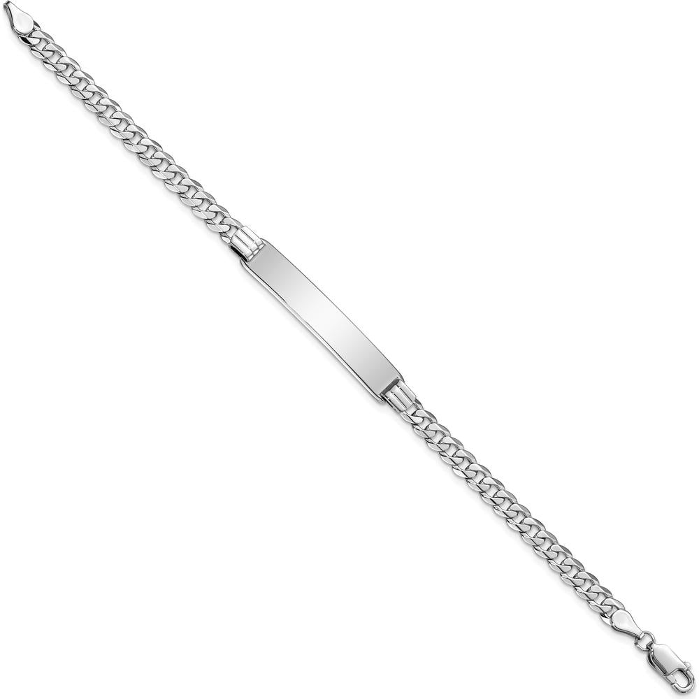 14K White Gold Polished Solid Plate Curb Link ID Bracelet - 7” Length with Engravable Surface by Oro Pregiato
