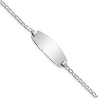 14K White Gold Polished Solid Plate Curb Link ID Bracelet for Children - 5.5" by Oro Pregiato
