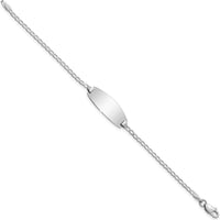 14K White Gold Polished Solid Plate Curb Link ID Bracelet for Children - 5.5" by Oro Pregiato