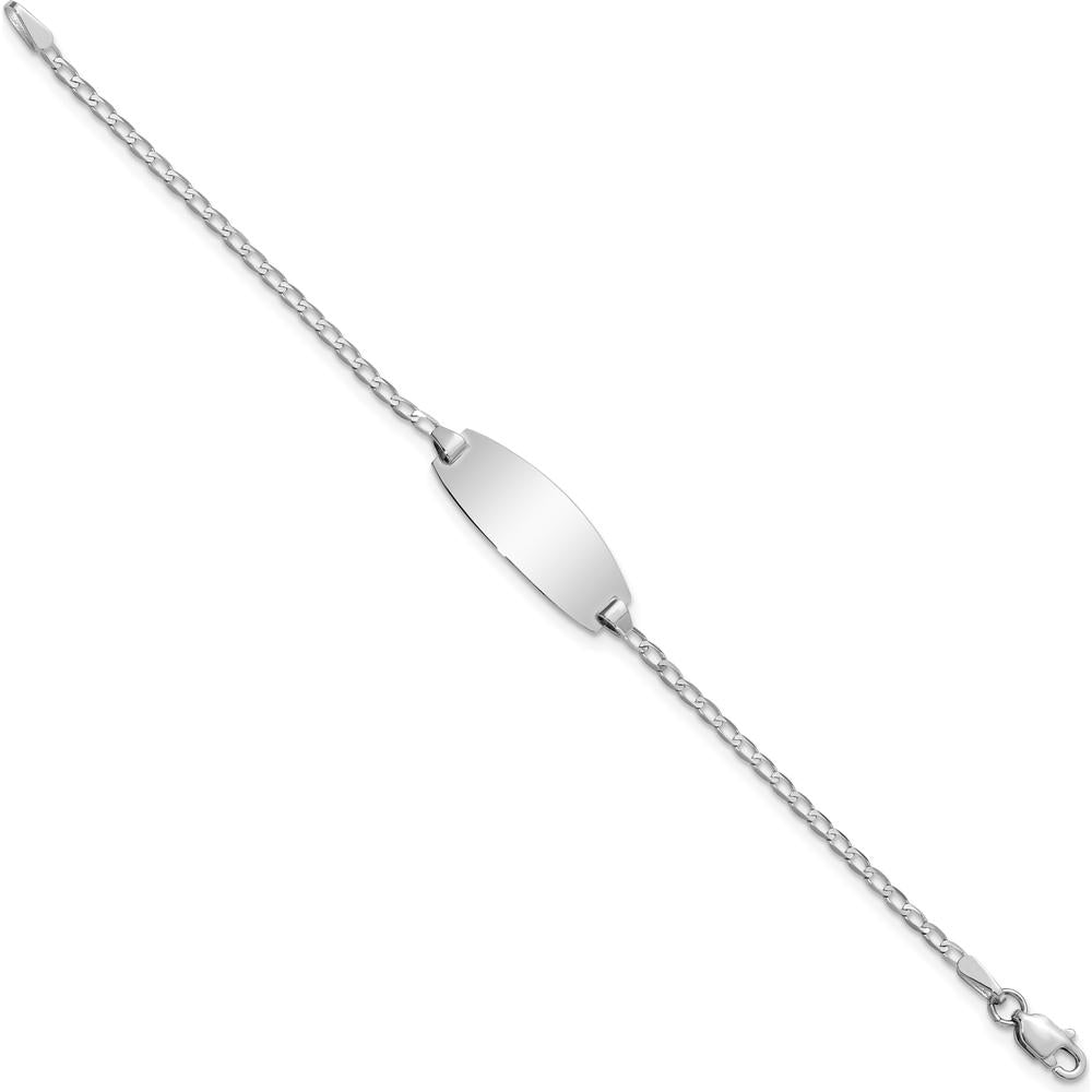14K White Gold Polished Solid Plate Curb Link ID Bracelet for Children - 5.5" by Oro Pregiato