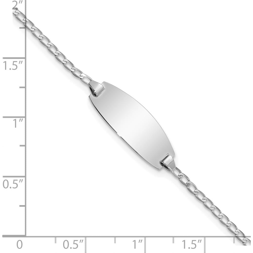 14K White Gold Polished Solid Plate Curb Link ID Bracelet for Children - 5.5" by Oro Pregiato